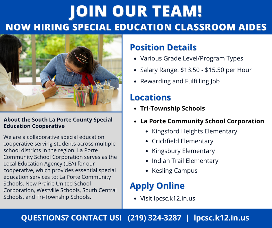Join Our Special Education Team! Now Hiring Classroom Aides!